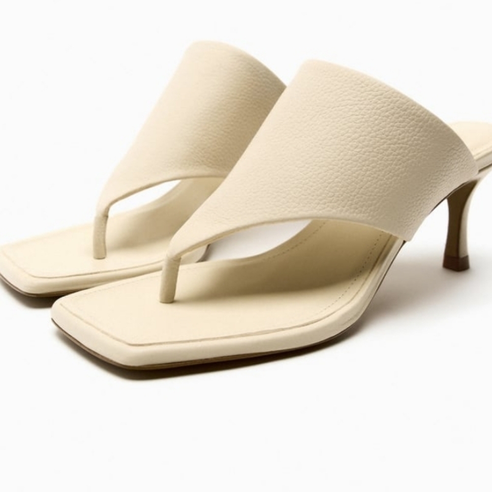 Zara Toe Post Heeled Leather Sandals - Picture 7 of 14